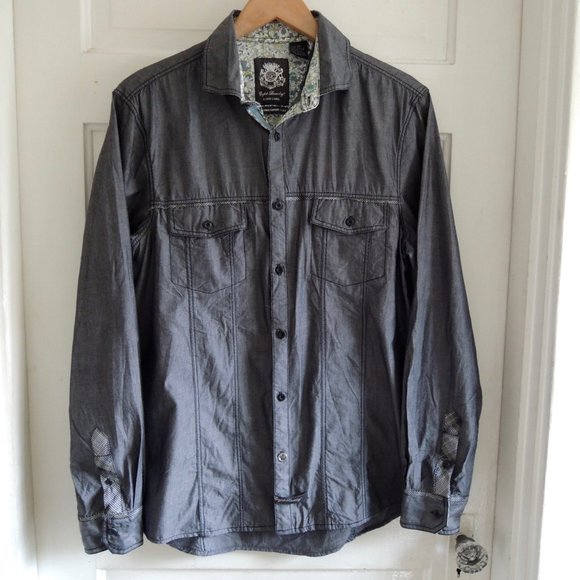 English Laundry Gray w/Green Floral Contrast Button Down Shirt M - Picture 1 of 9